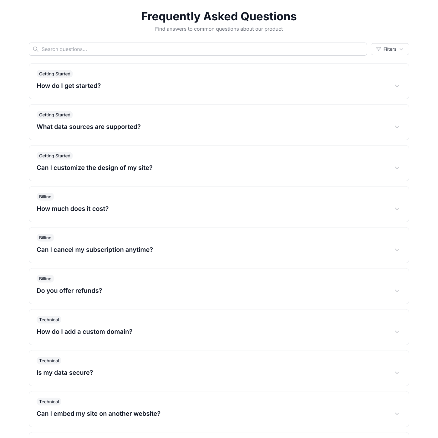 FAQ Widget embedded on a website